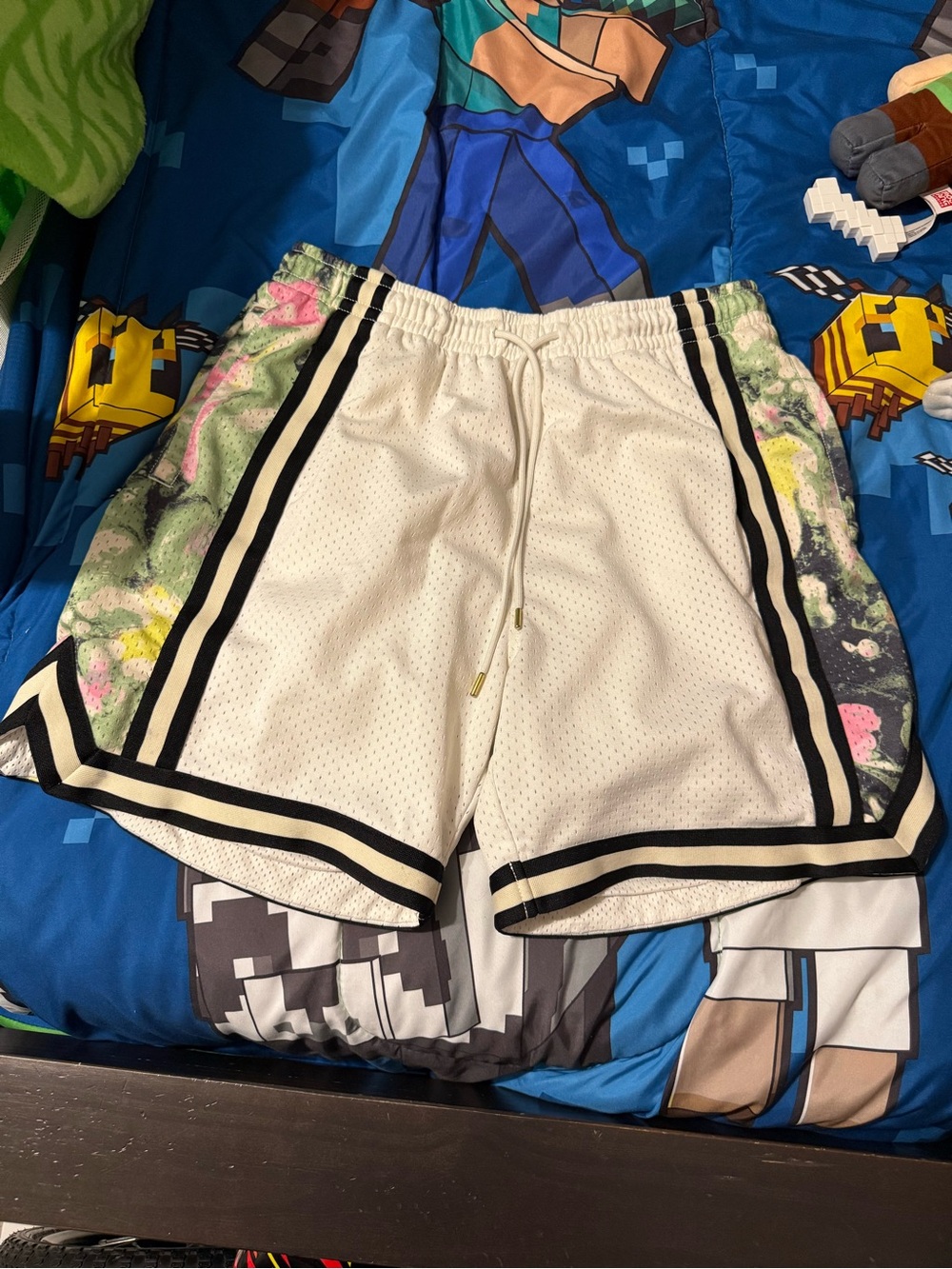 LCKR White Mesh Athletic Shorts with Floral Side Panels